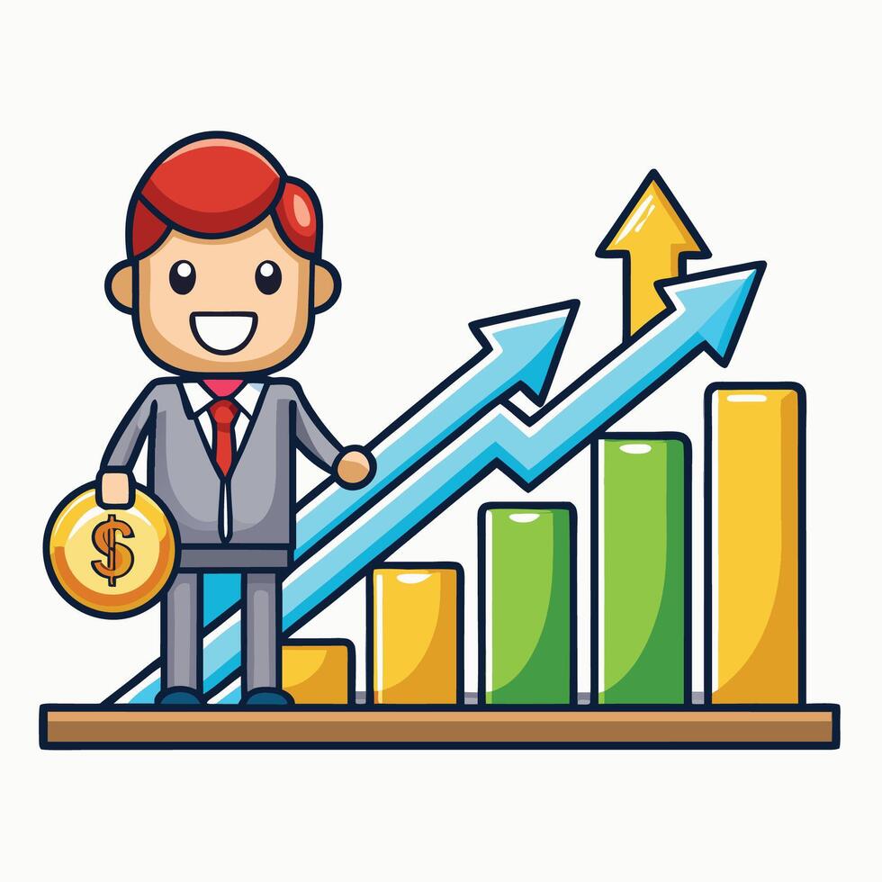 Businessman with money and arrow up on chart vector