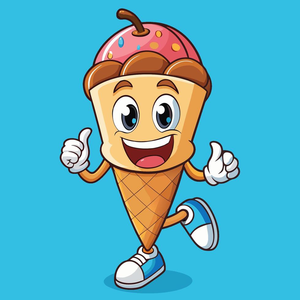 Ice cream cone mascot character illustration vector