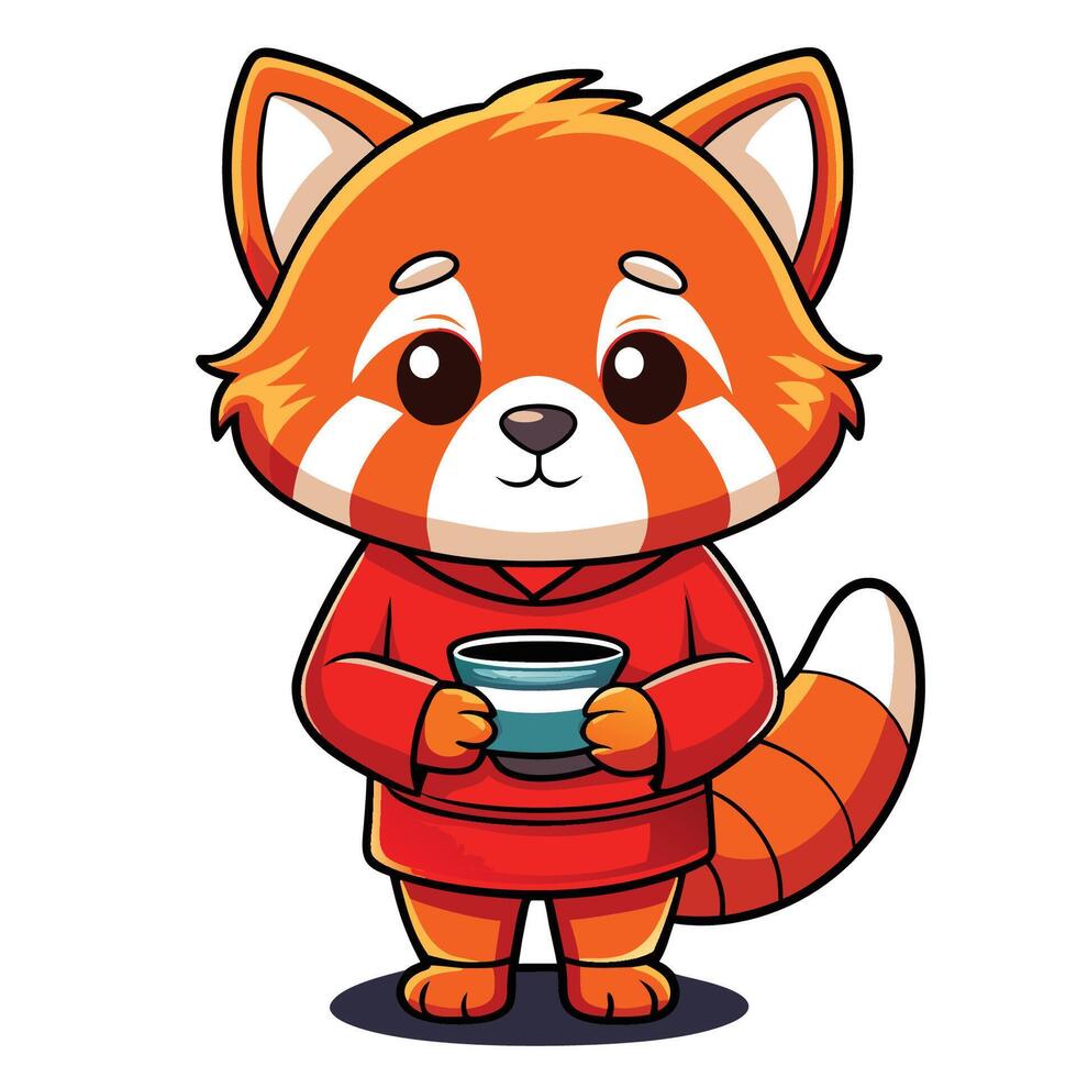 Sleepy Cutest Red Panda Enjoying a Cozy Cup of Coffee vector