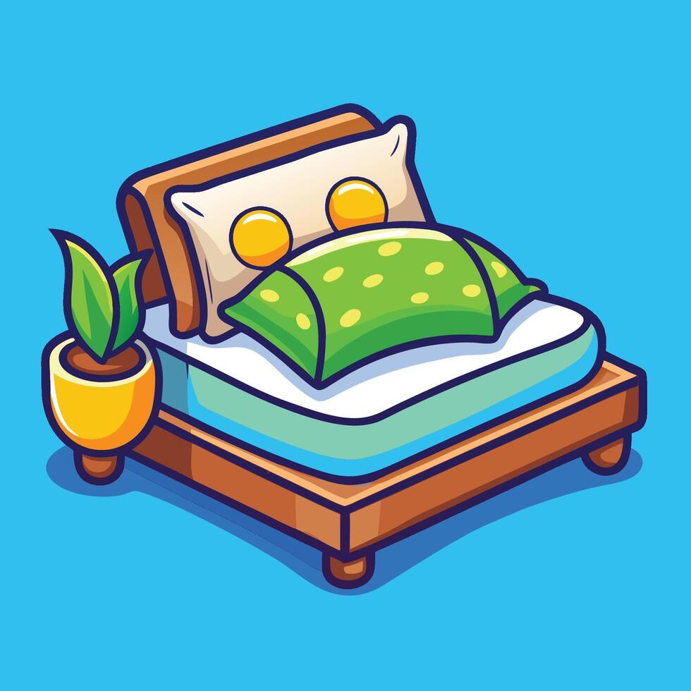 Bed with pillows and a plant on it vector