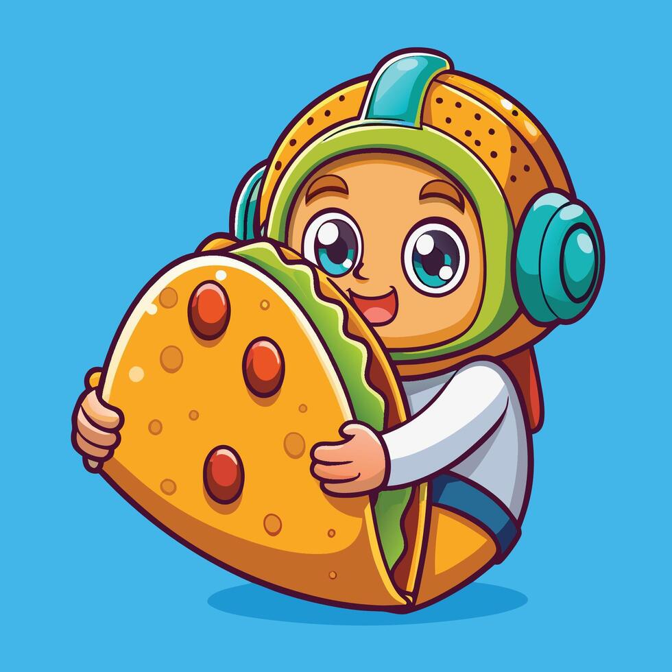cartoon astronaut holding a taco vector