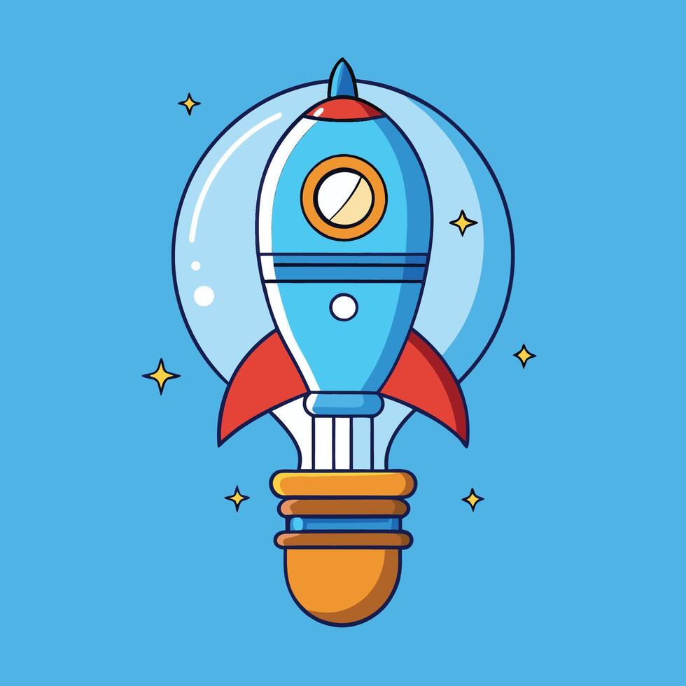 A rocket ship is in a light bulb vector