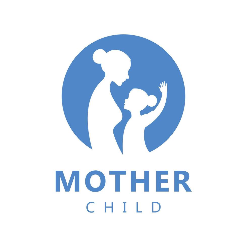 Illustration of a Silhouette of a Mother and Child Interacting with Each Other The circular design logo can be used for Health, Children Education vector