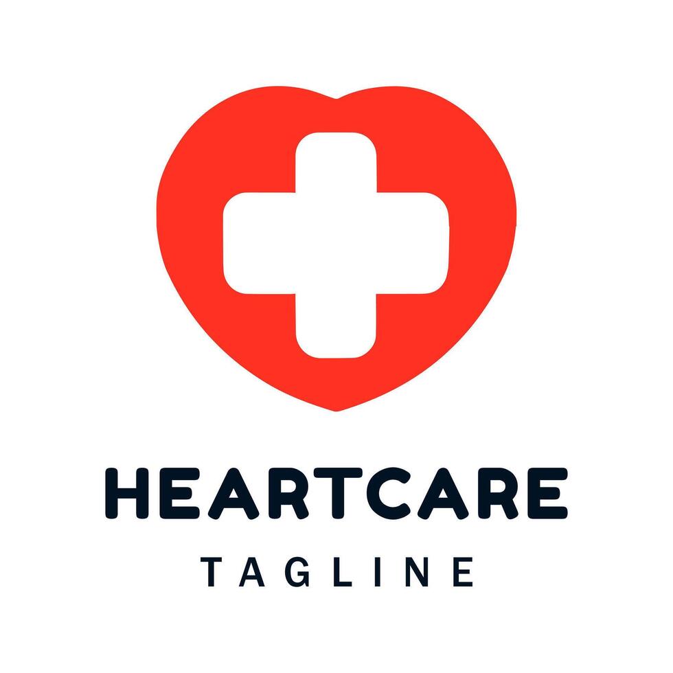 Illustration of a Red Heart with a Medical symbol plus sign in the center. Symbol Design vector