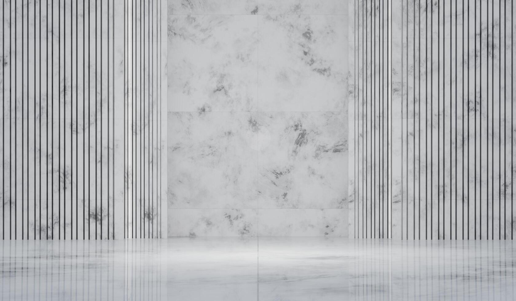 Room, marble floor and wall, backdrop, background, wooden slat wall, modern model style, 3D illustration, photo