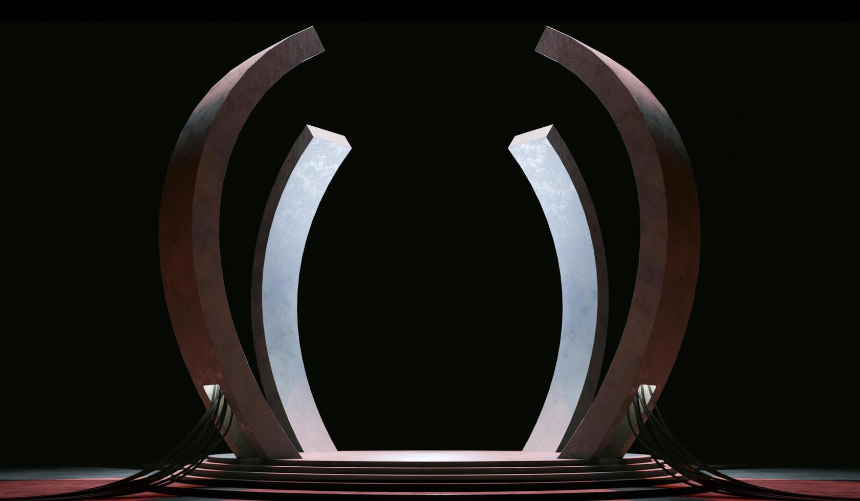 Cement Base Hologram Holographic Base Sci fi Robot Circle Base for High Tech Product Display Studio Platform Cyberpunk Product Podium Grunge Texture Futuristic Technology Scene Concept 3D Rendering photo