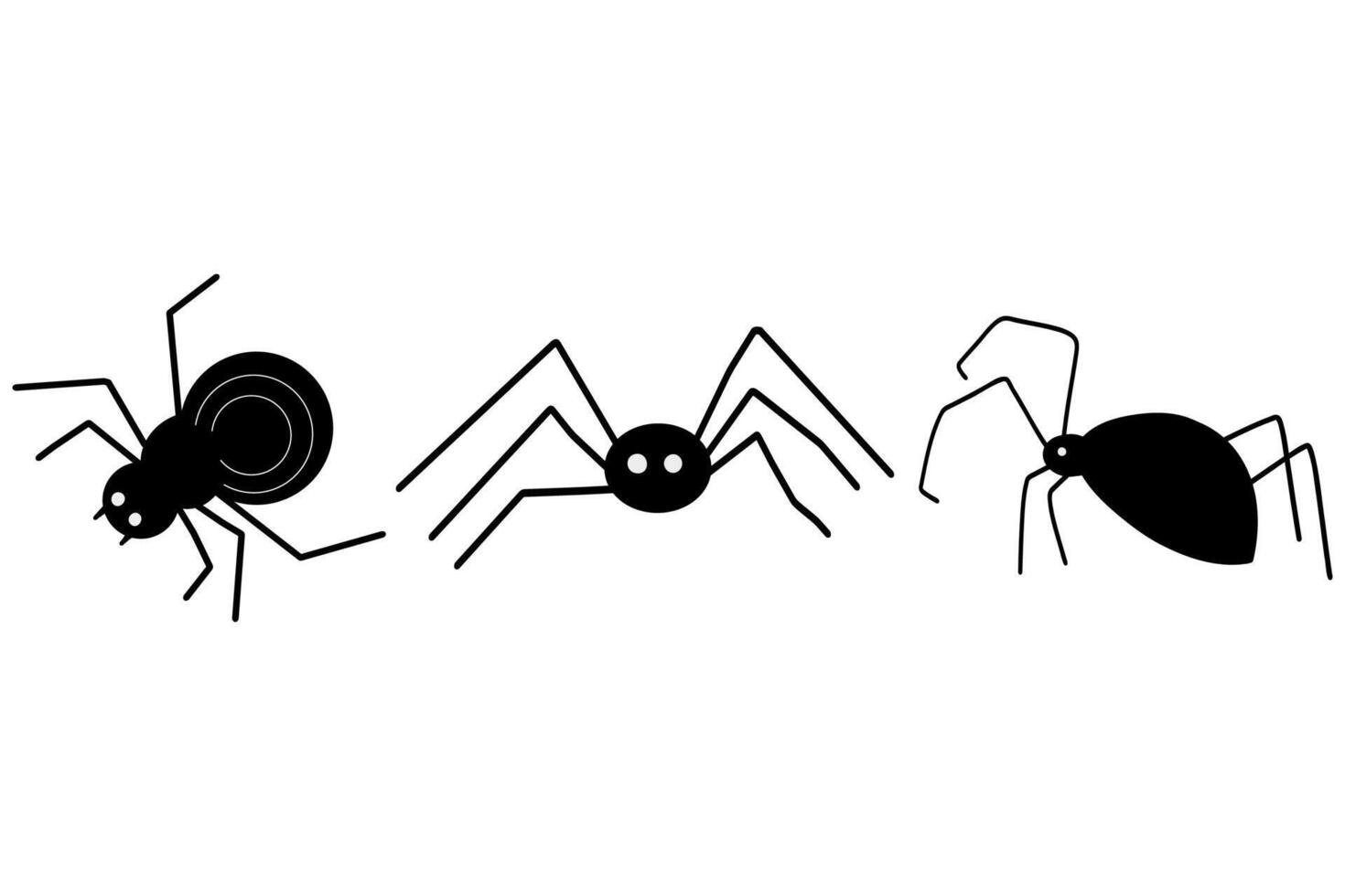 Set of spiders, hand drawn illustrations of spiders, black and white vector