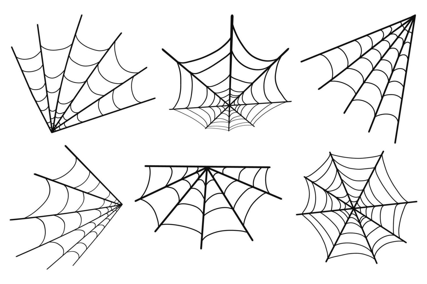 Set of spider web for Halloween. Halloween cobweb, frames and borders. Hand drawn illustrations. Spiderweb varieties set vector