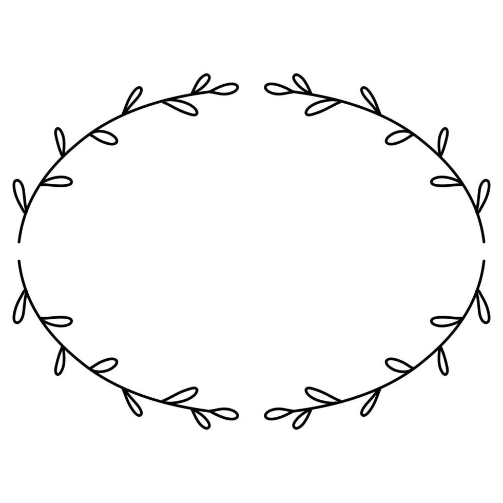 Beautiful wreath with foliage and twigs. Elegant decoration element. Floral frame with linear leaves in a circle. Illustration, doodle style vector