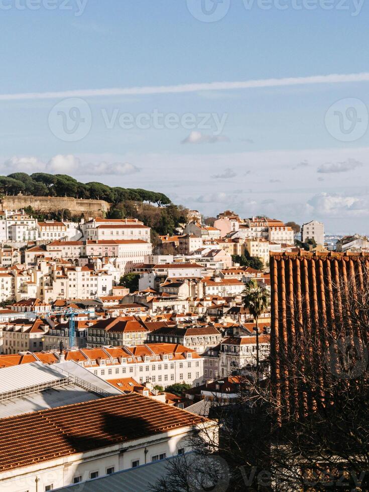 Panoramic view of Lisbon at sunset photo