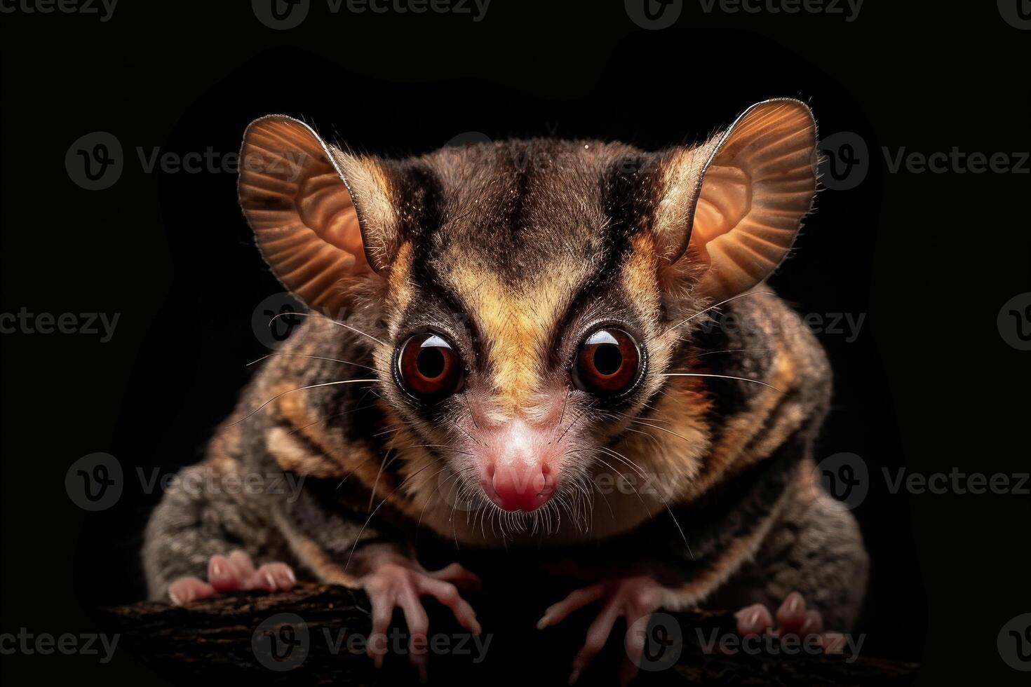 A sugar glider is sitting on a branch photo