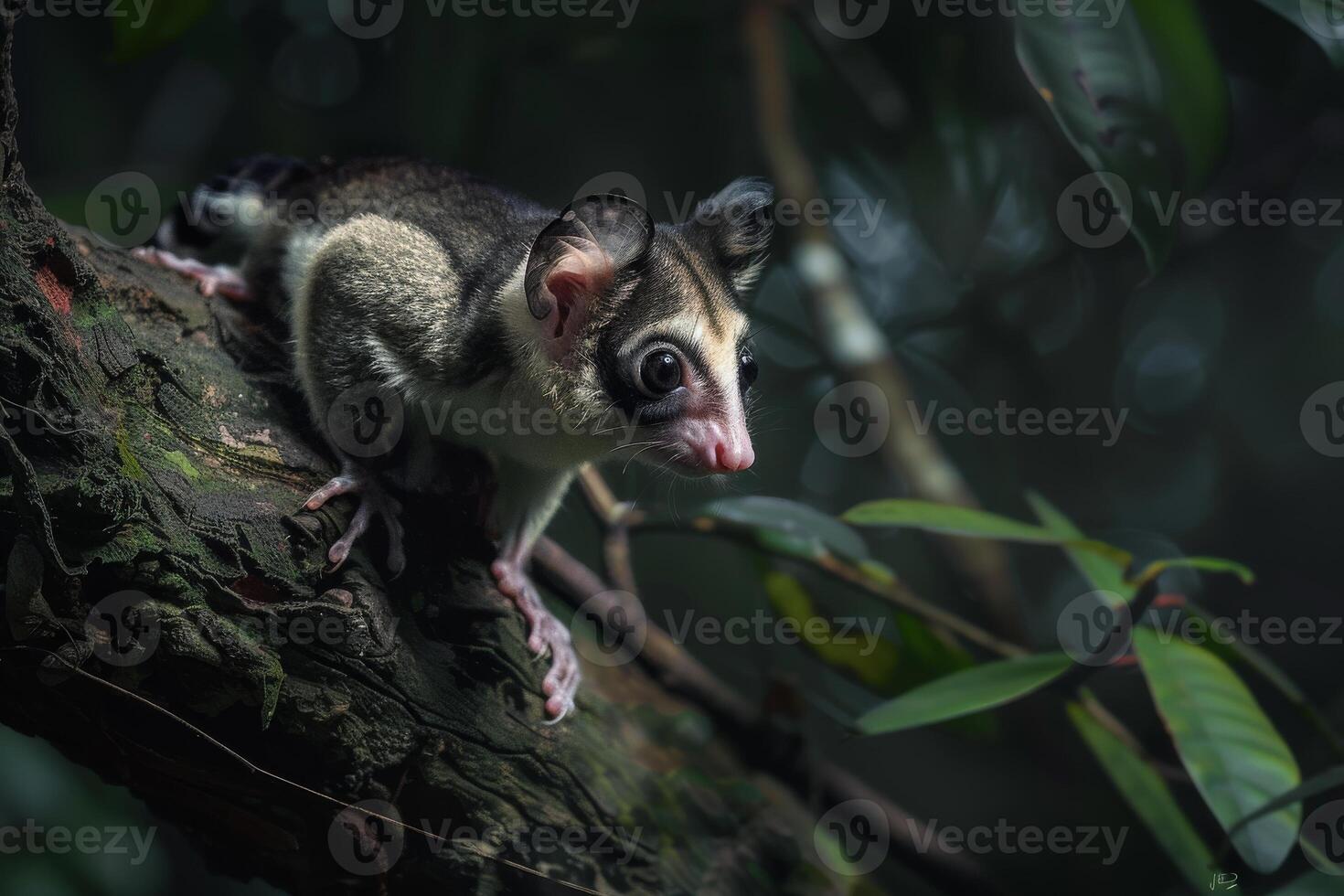 A small animal is sitting on a tree branch photo