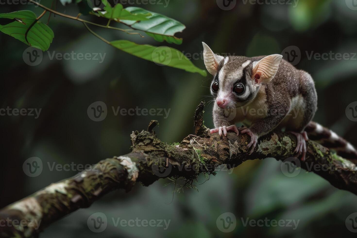 A sugar glider is sitting on a branch photo