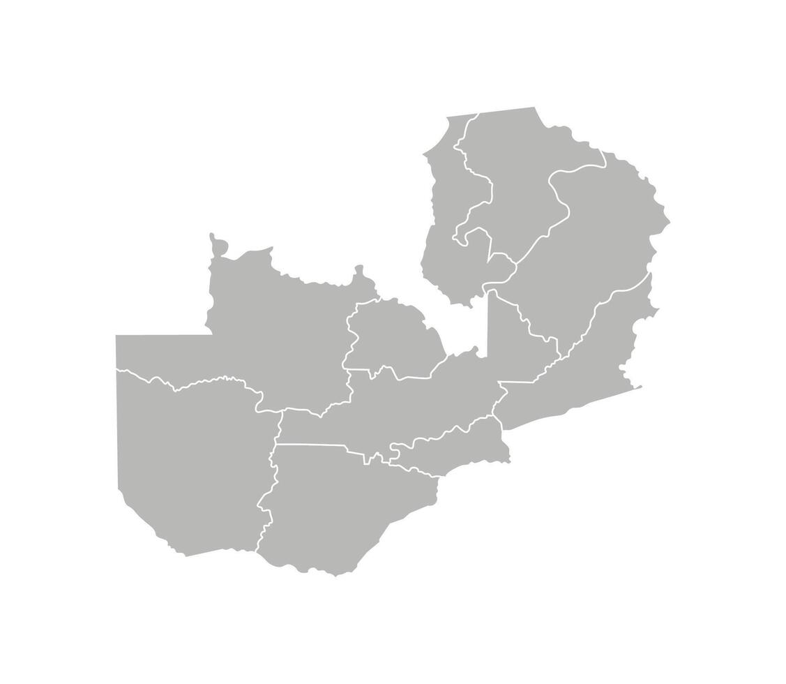 isolated illustration of simplified administrative map of Zambia. Borders of the provinces, regions. Grey silhouettes. White outline vector