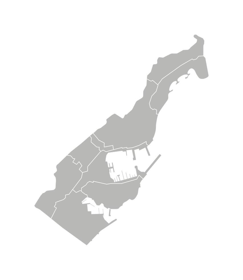 isolated illustration of simplified administrative map of Monaco. Borders of the regions. Grey silhouettes. White outline. vector