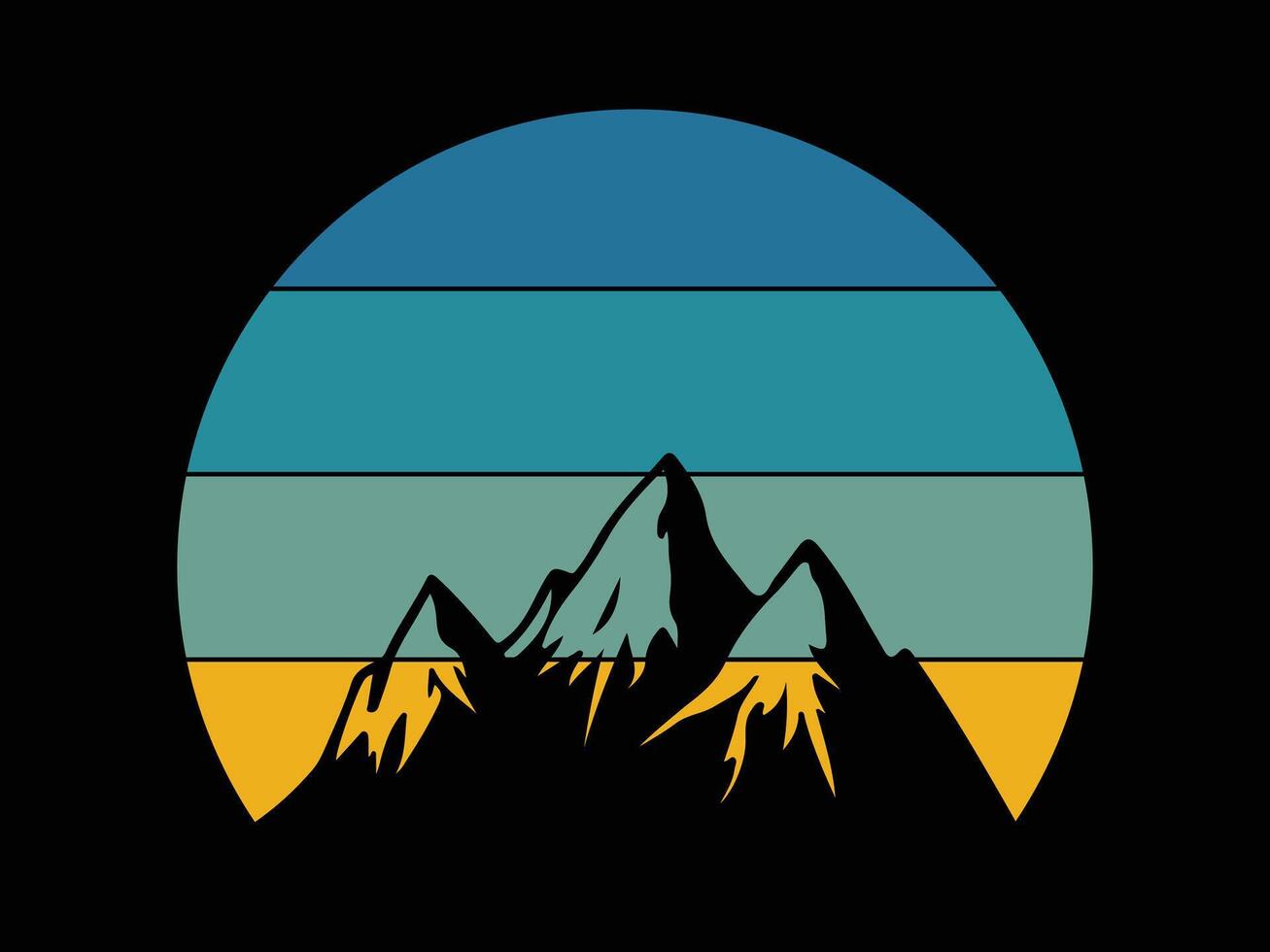 Vintage retro grunge sunset striped circle with mountain silhouettes. mountain with sunset t shirt design vector