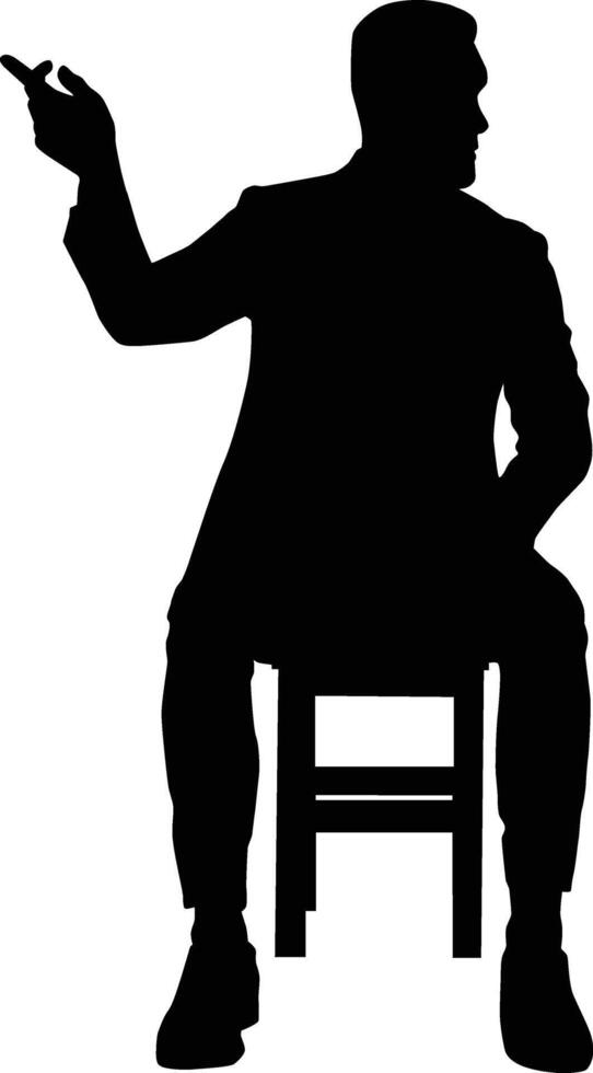 Men pose pointing while sit down vector