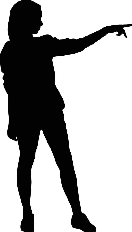 A woman pointing to right silhouette vector