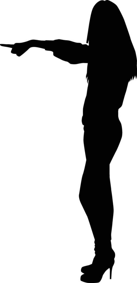 Woman pointing to left silhouette vector