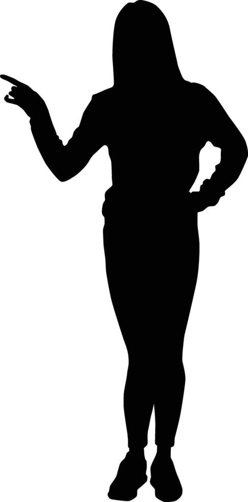 Young woman full body silhouette pointing pose vector