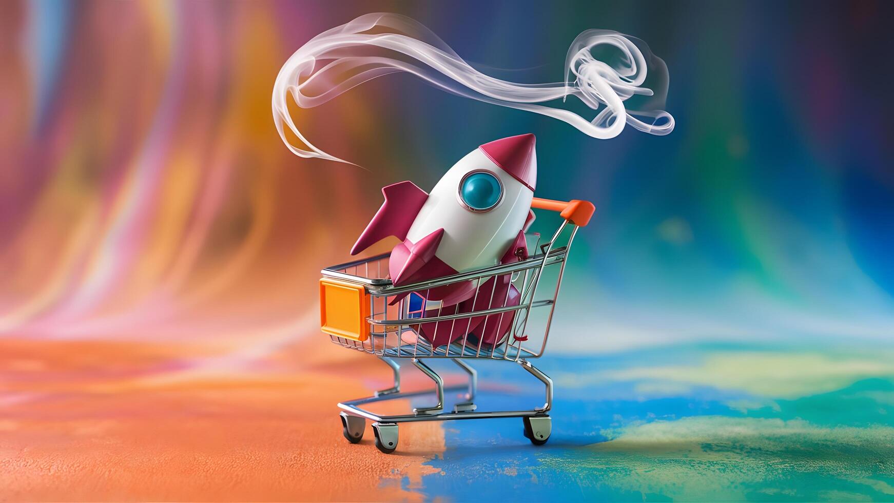 Shopping Cart with Rocket Launching, Symbolizing Fast Delivery and Quick Shipping photo