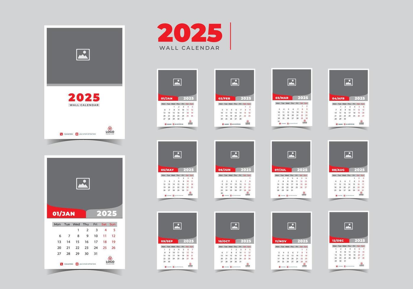 Minimalist 2025 Wall Calendar Template 50054804 Vector Art at Vecteezy