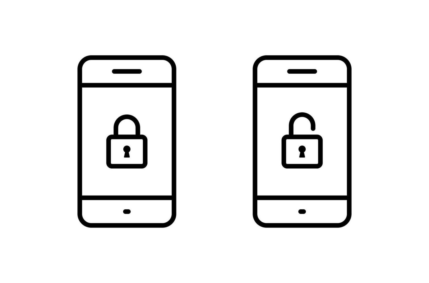 Lock and unlock icon on phone screen. Cellphone with padlock sign symbol vector
