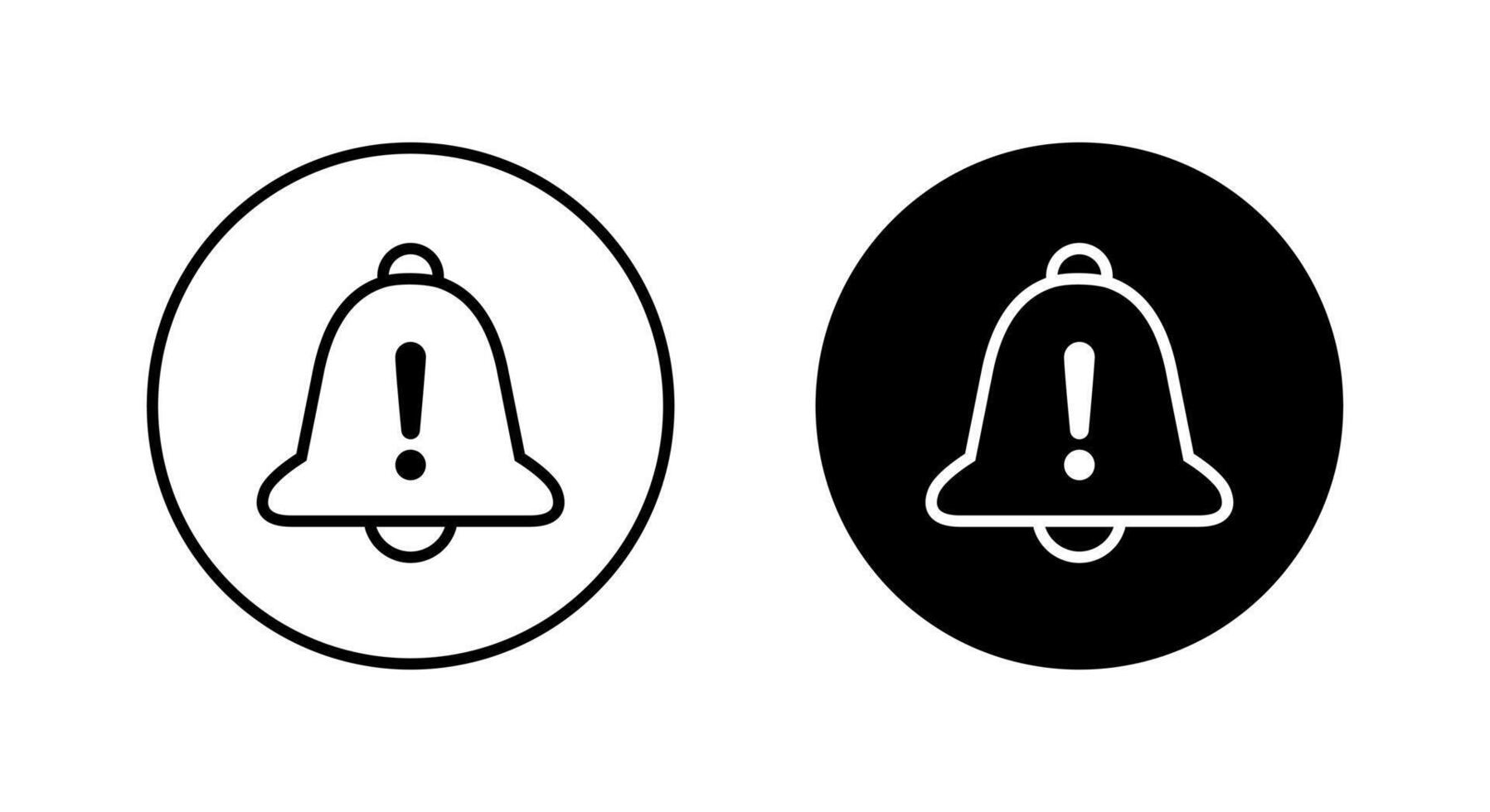 Warning notification bell icon on black circle. Exclamation mark with bells concept vector