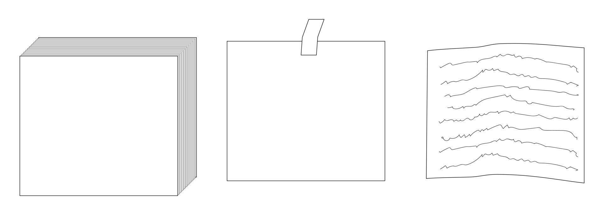Detailed back-to-school themed coloring page featuring notebook, loose paper, and sticky notes for educational and fun activities. vector