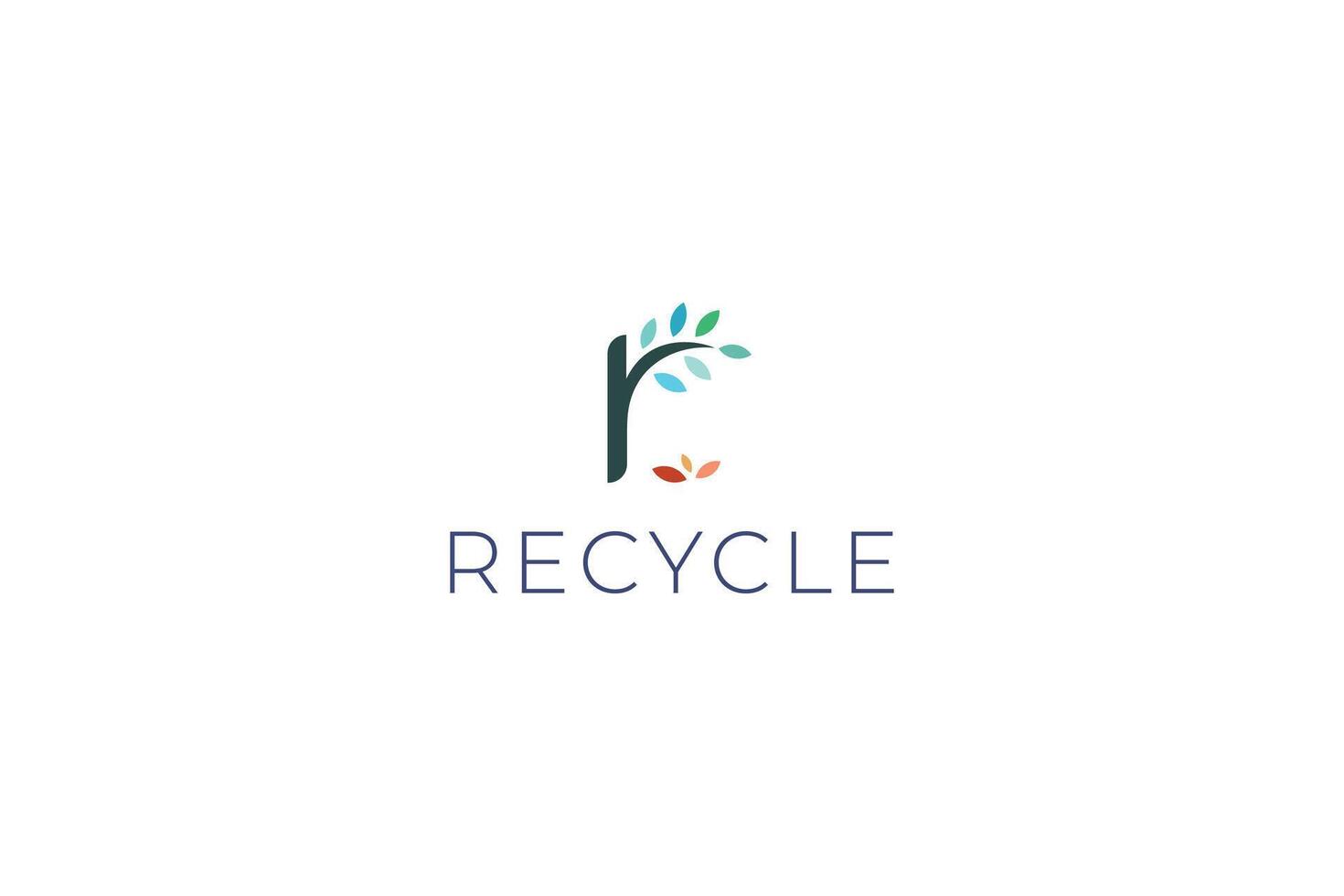 Letter r leafy naturally recycling ecological modern line art simple logo vector