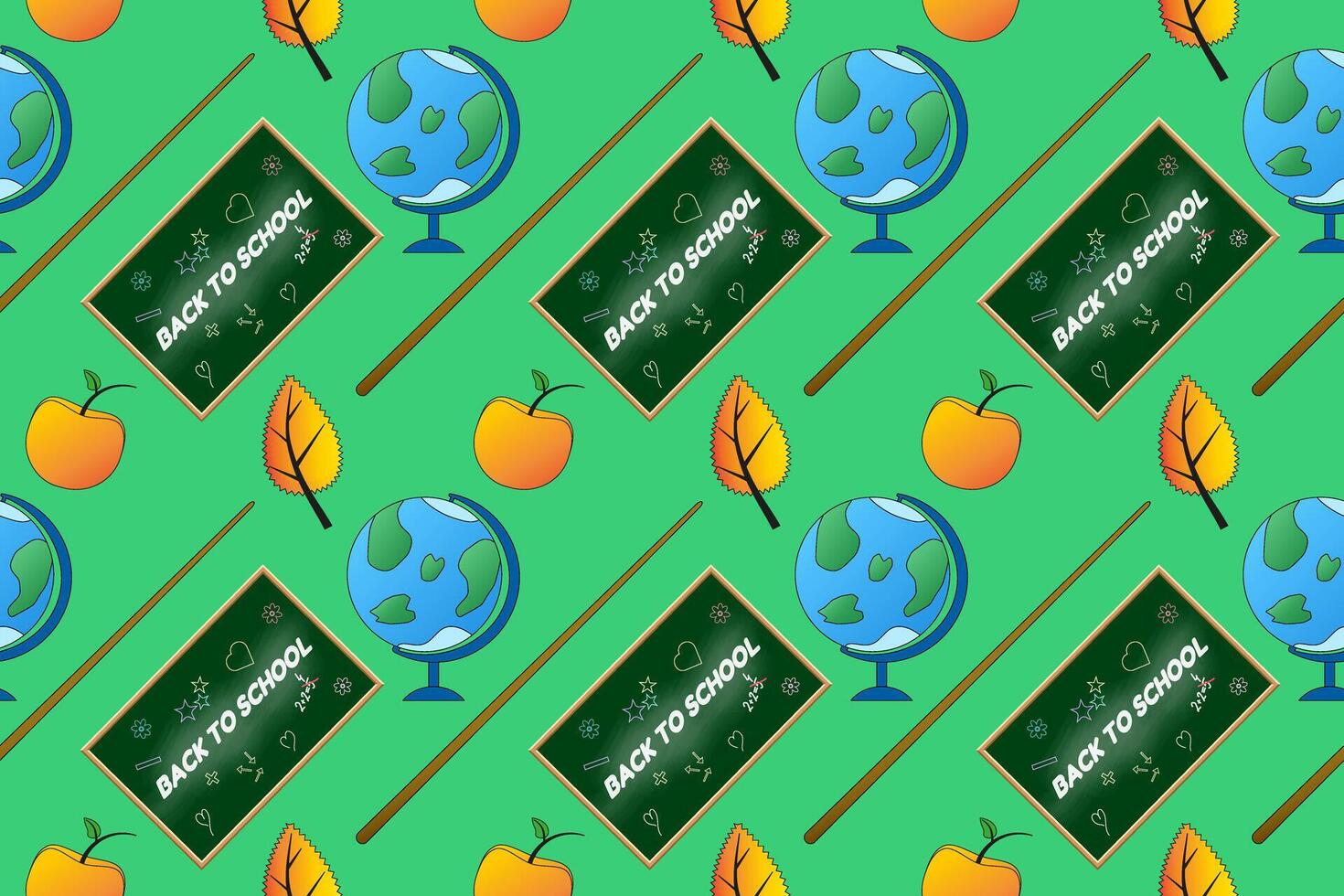 illustration featuring a chalkboard with Back to School text, globe, and autumn elements. Ideal for educational materials. vector