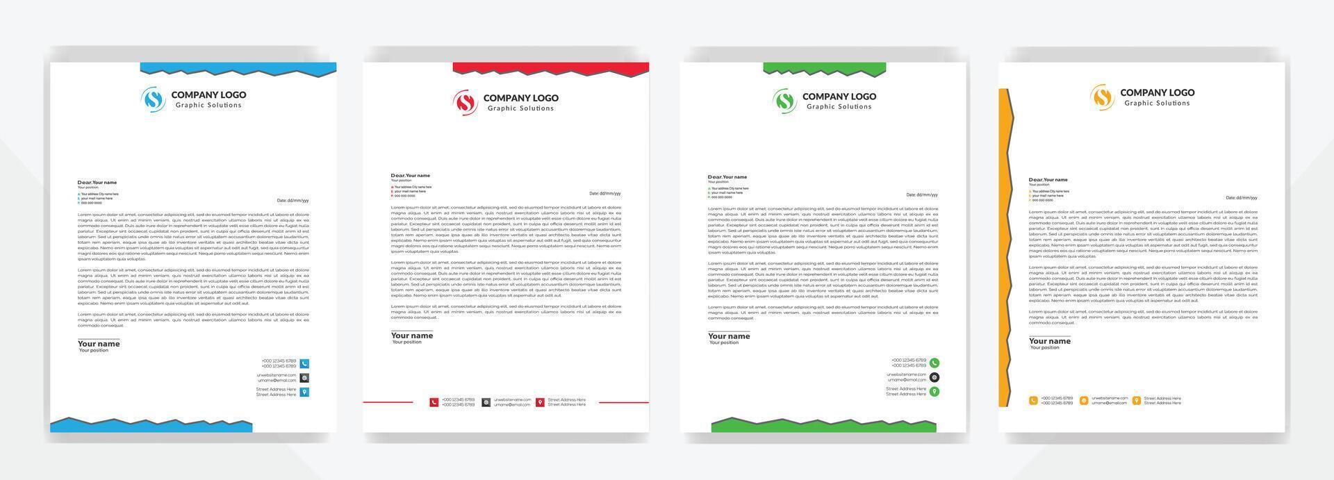 Abstract creative letterhead design set a4 size and unique shape colorful work theme style design vector