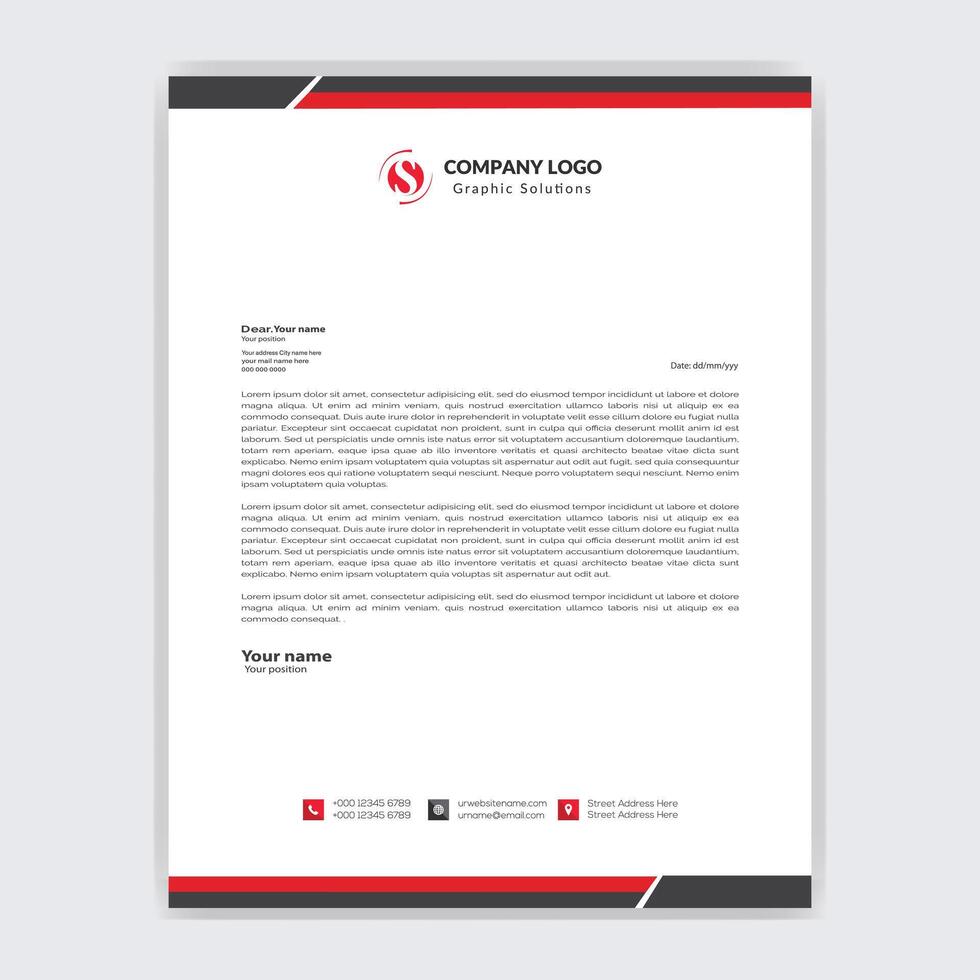Black and Red Color Letterhead Design print template for your corporate Business vector