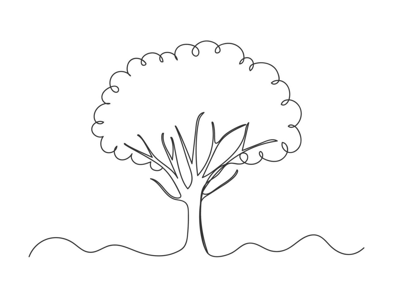 Continuous one line drawing of tree on white background. vector