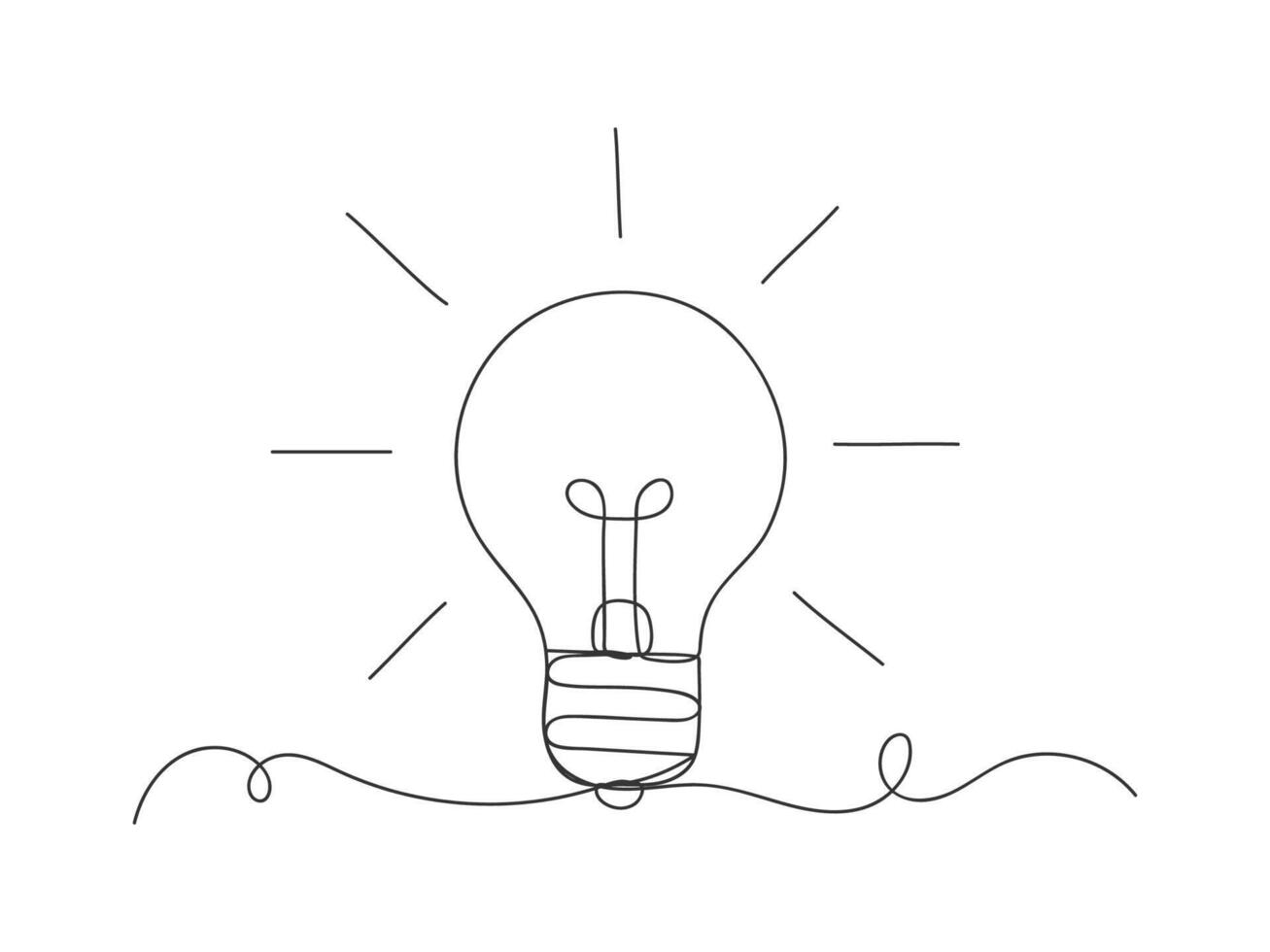 Outline continuous line art bulb lamp icon isolated illustration. vector