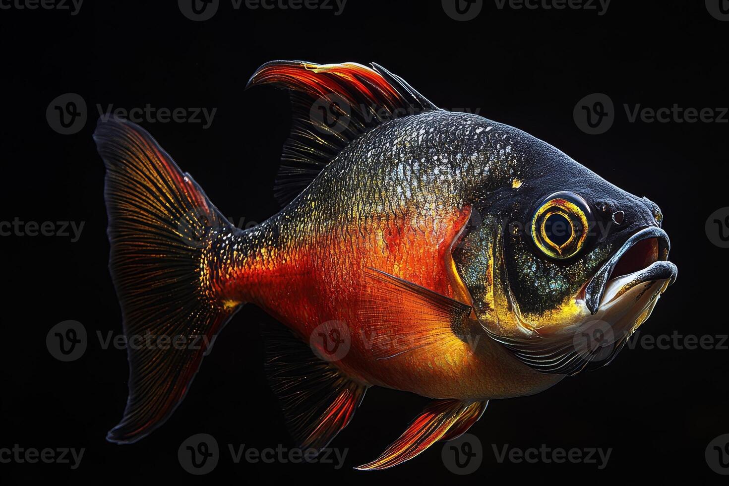 Mystic portrait of Freshwater Pomfret isolated with black background photo
