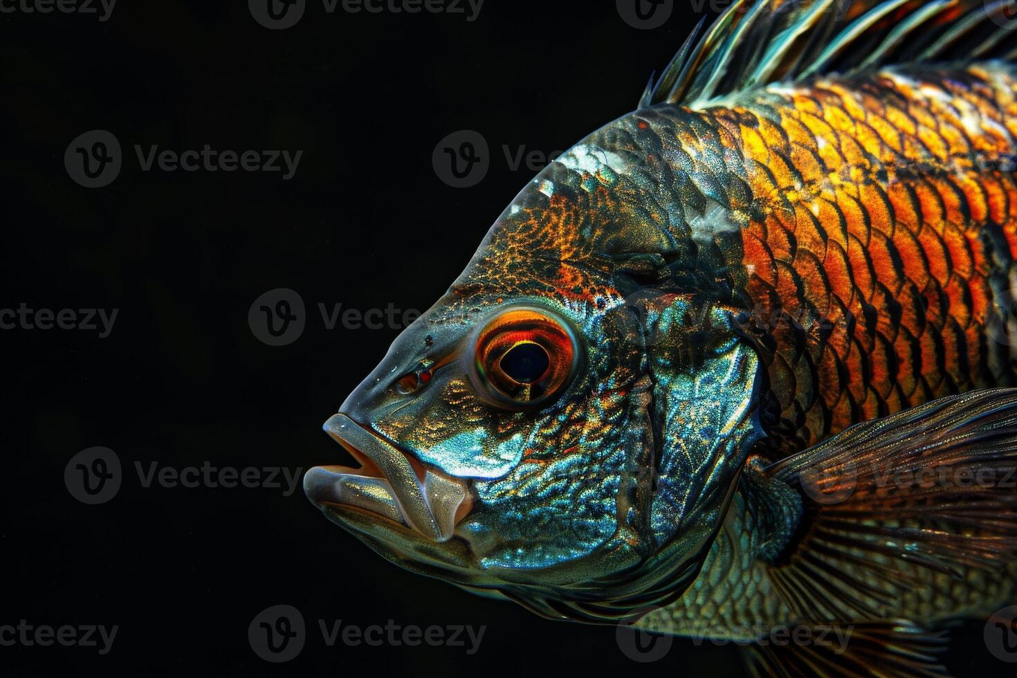 Mystic portrait of Tilapia Isolated with black background photo