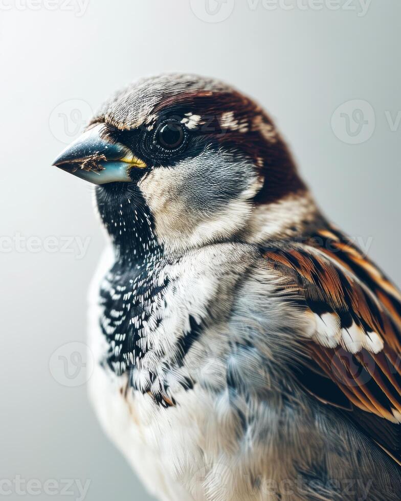 Mystic portrait of sparrow isolated with white background photo