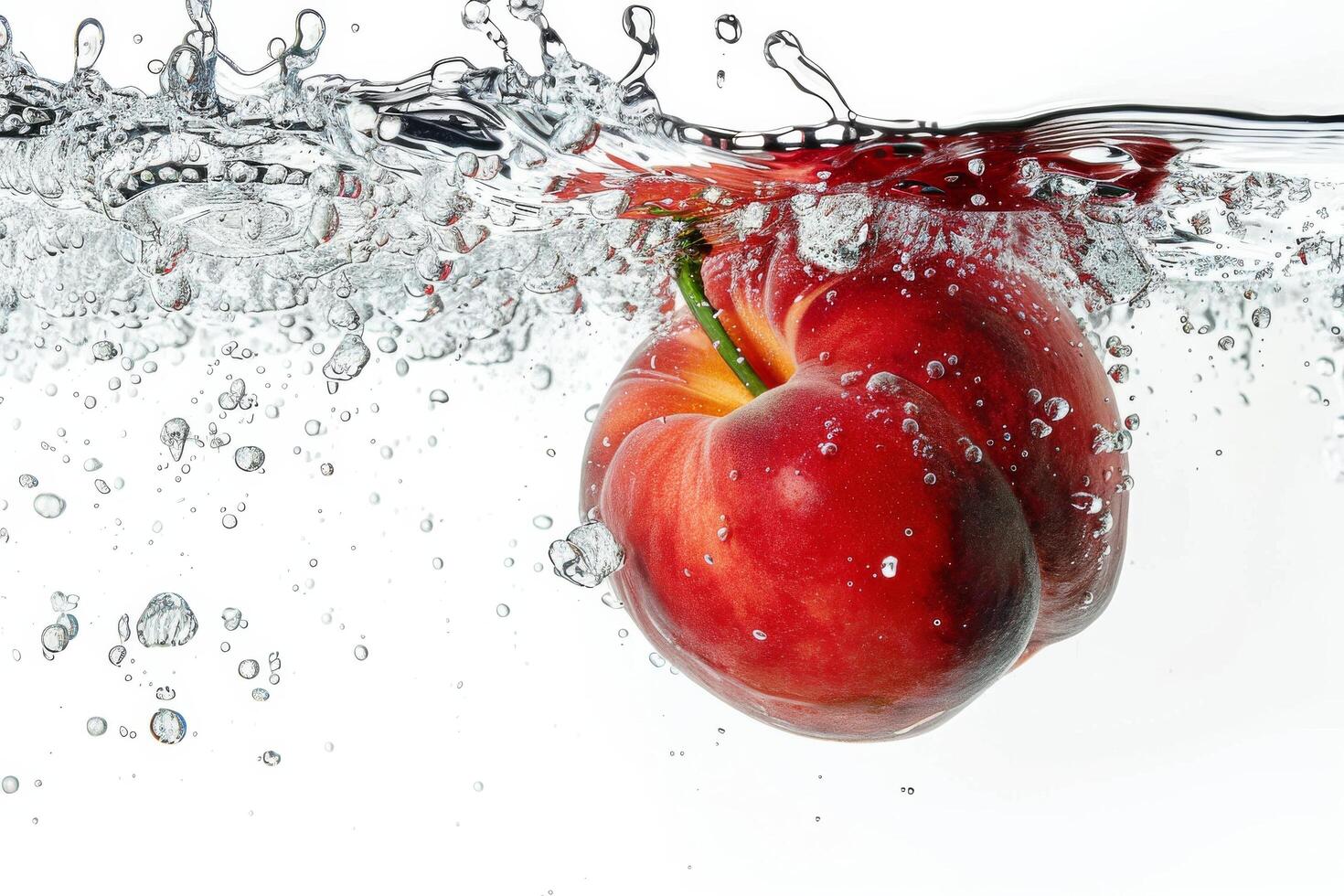 A red apple is submerged in water photo
