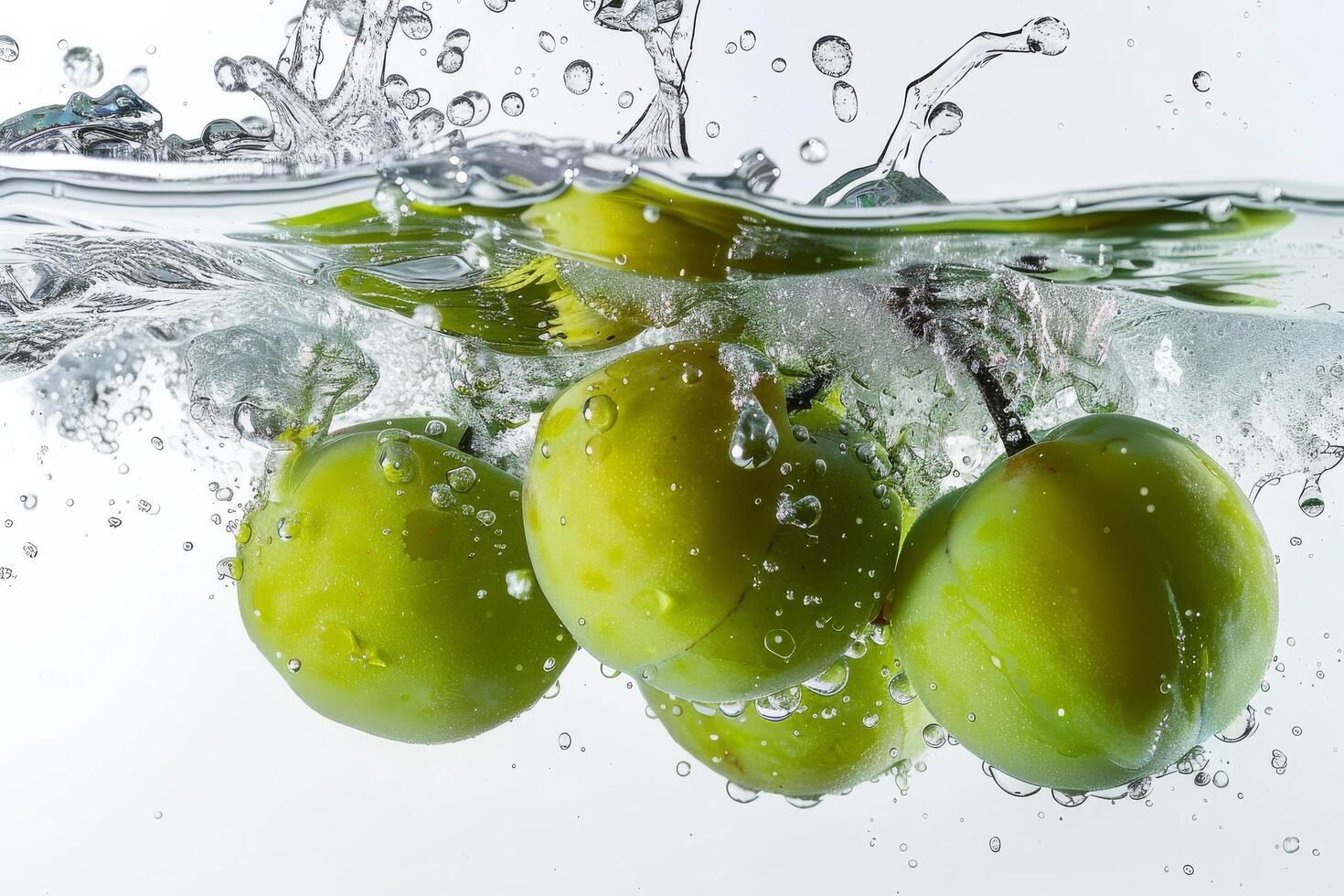 Plums in water with bubbles photo