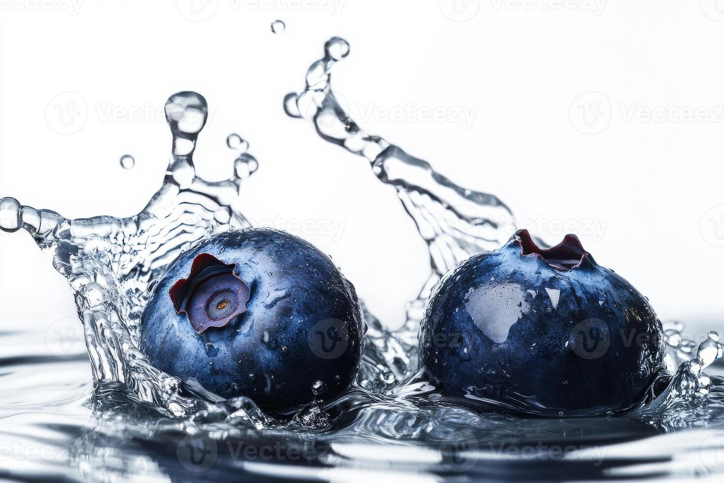Two blueberries are splashing into the water photo