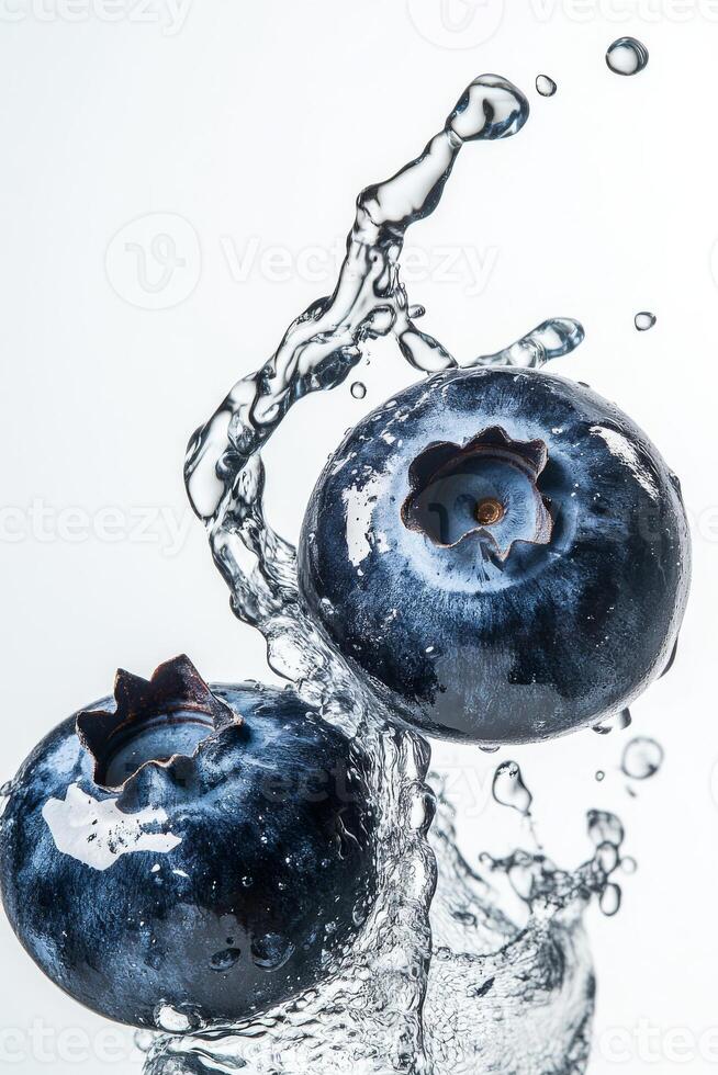 Blueberries in water with splash photo