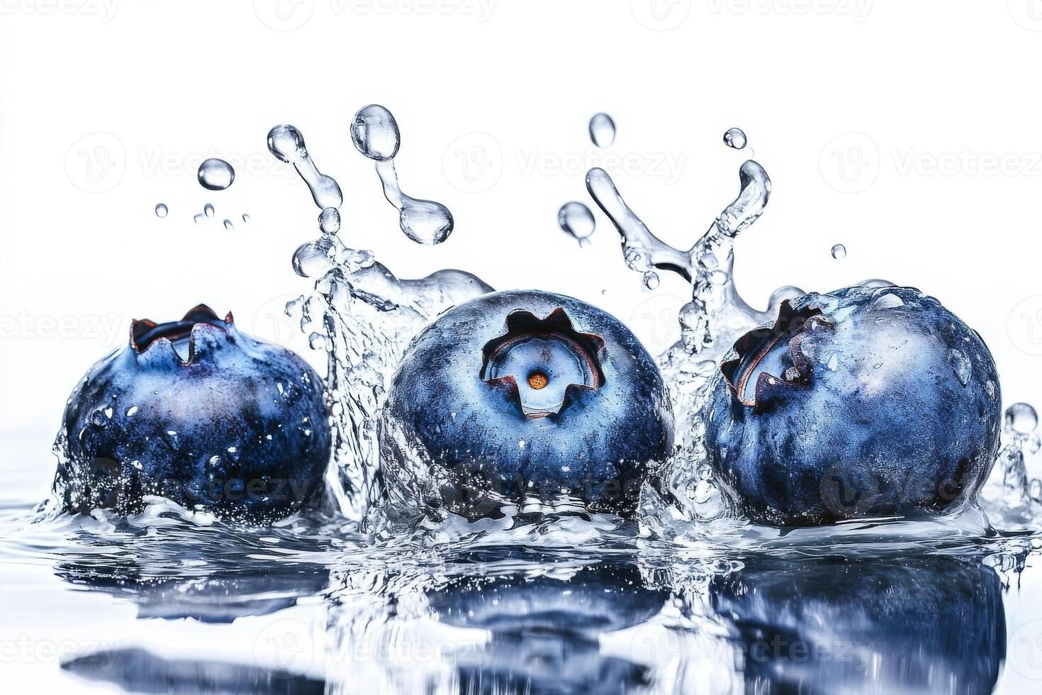 Three blueberries are splashing into the water photo