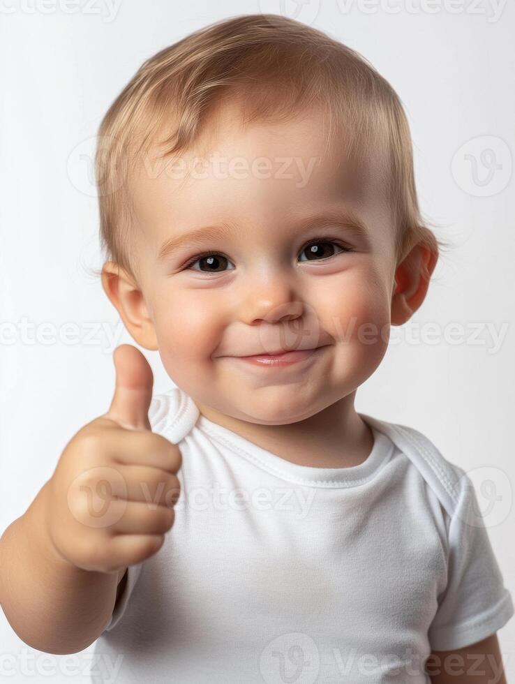 A baby with a thumbs up sign photo