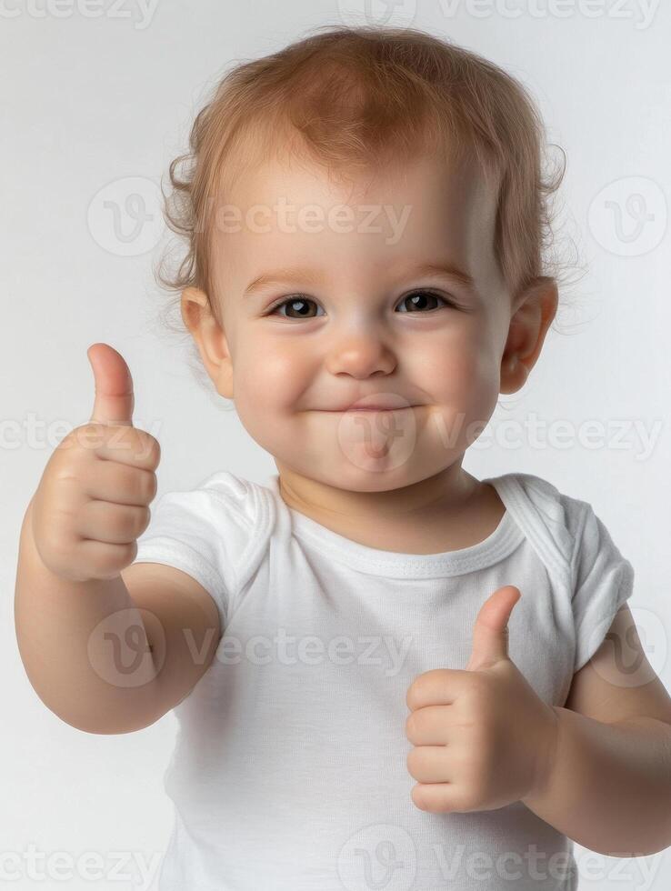 A baby with a thumbs up sign photo