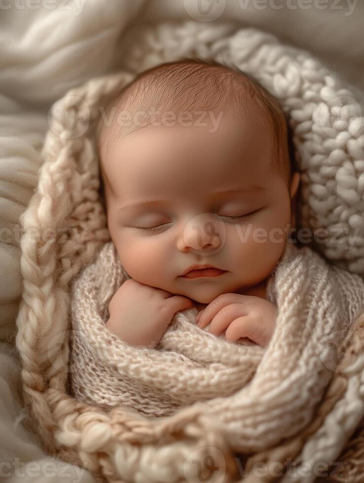 A newborn baby is wrapped in a blanket photo