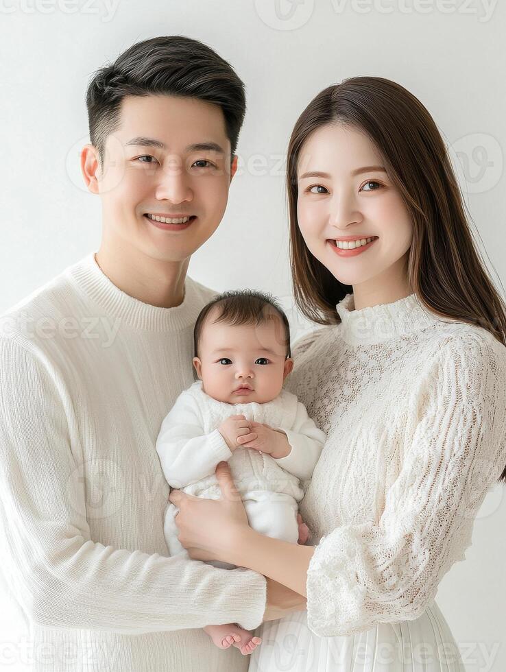 A couple holding their baby in a studio photo