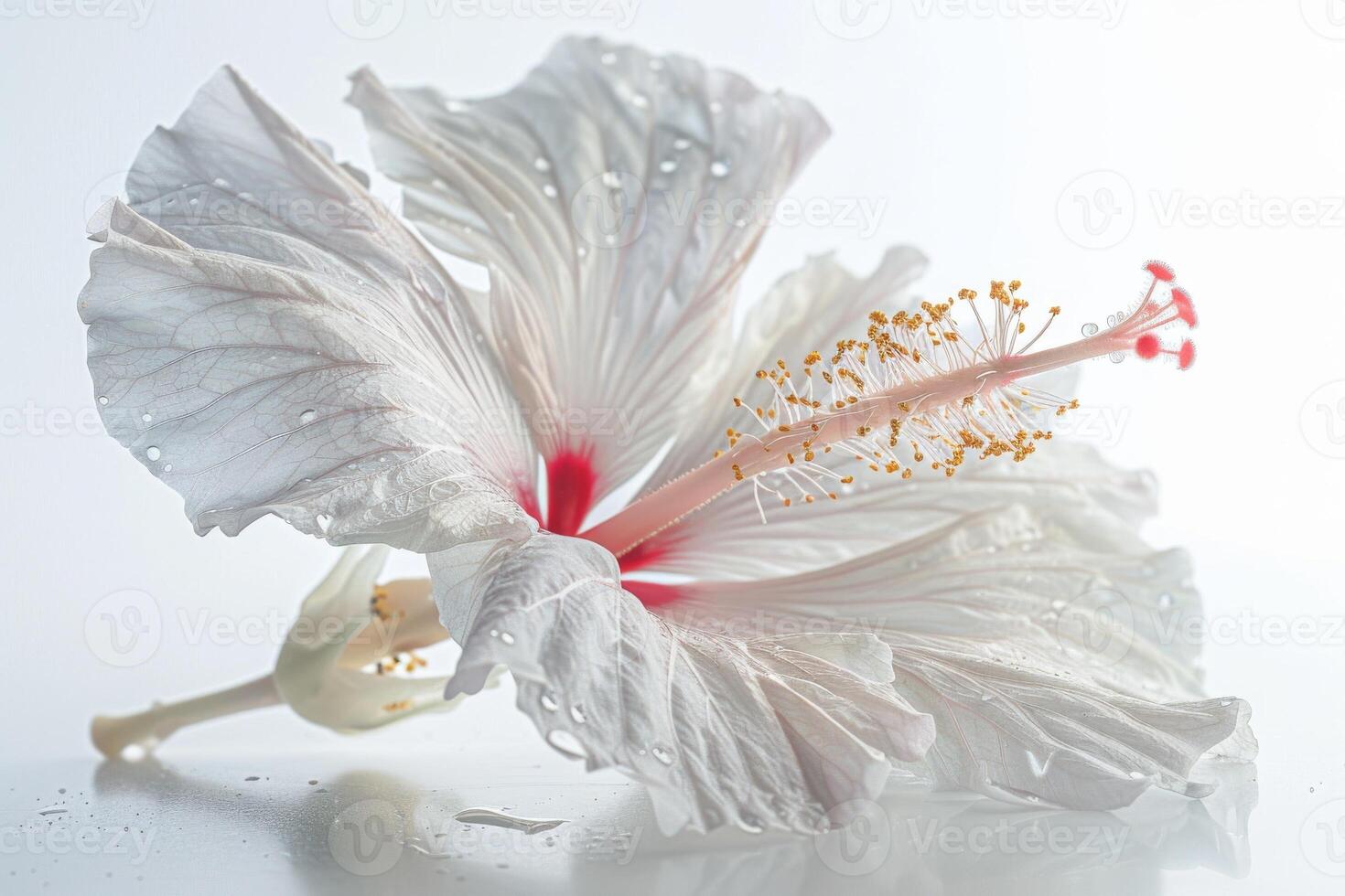 A white flower with red and yellow petals photo