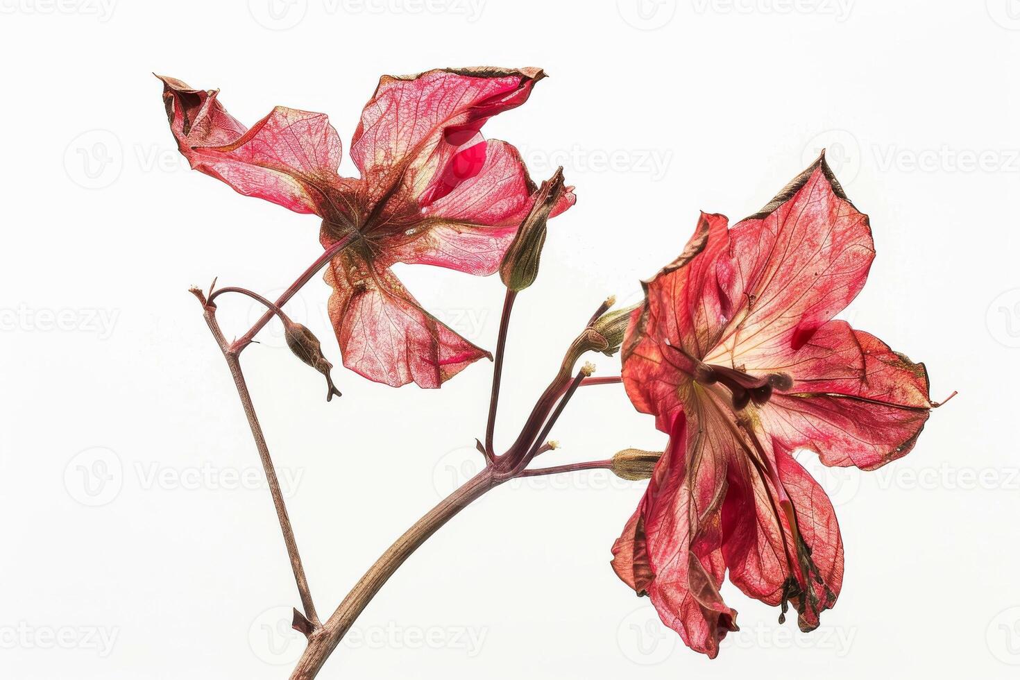 Two dead flowers are on a stem photo