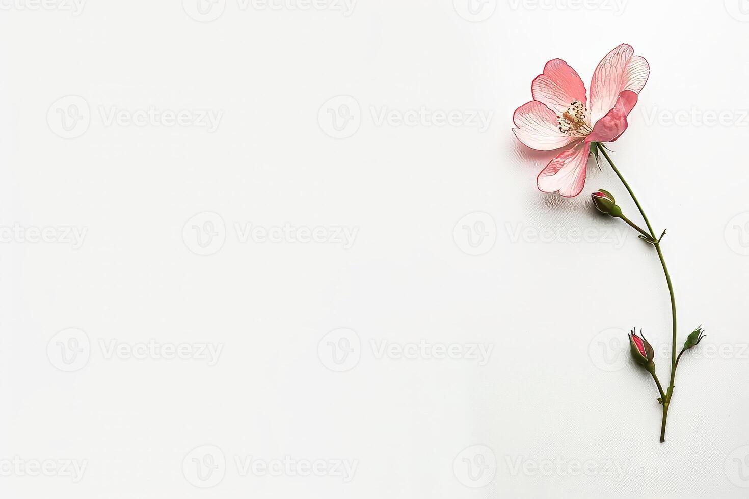 A single pink flower on a white background photo